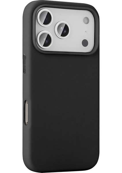 iPhone 17 Pro Max Kılıf M-Safe Şarj Özellikli Pu Deri Görünümlü Ata Kupra Kapak - Siyah