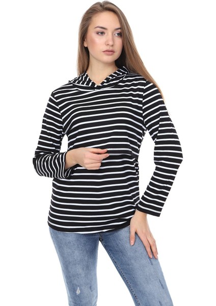 MYRA3520 Siyah Çizgili Kapüşonlulu Emzirme Sweatshirt fiyatları