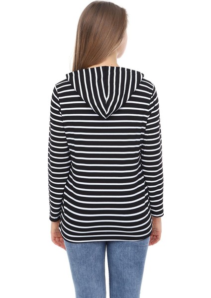 MYRA3520 Siyah Çizgili Kapüşonlulu Emzirme Sweatshirt indirimleri