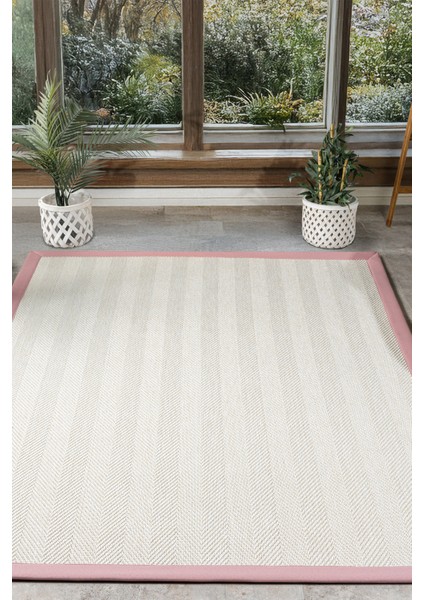 Bombay Krem Halı Pembe Bordürlü Kolay Temizlenen Hasır Dokulu Sisal Halı 665 fiyatları