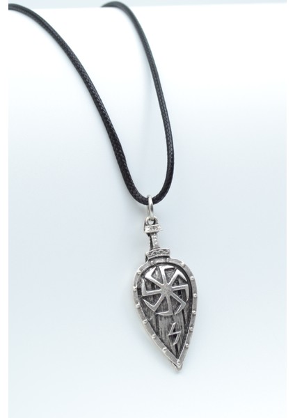 Viking Kolovrat Kalkan Gümüş Kaplama Deri Ip Kolye