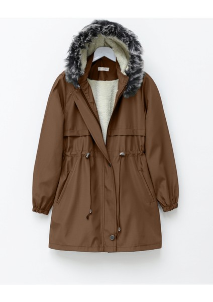 Alpaco Kürklü Çıkma Kapşonlu Bağcıklı Bondit Kaban -Taba -Collectıon fiyatları