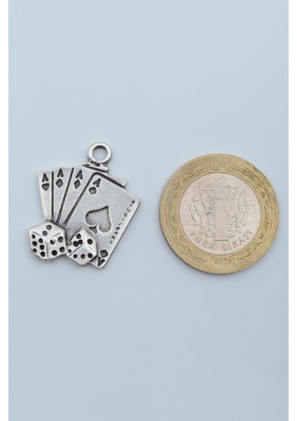 Maça As Poker İskambil - Zar Gümüş Kaplama Deri İp Kolye fırsatları