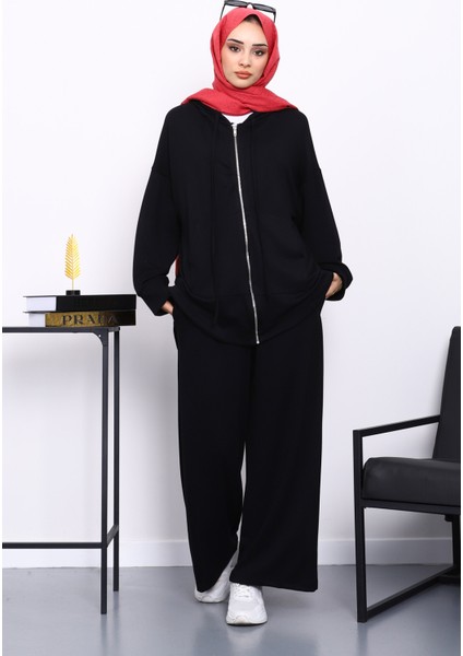 Siyah Önü Kısa Arkası Uzun Tunik Pantolonlu Takım