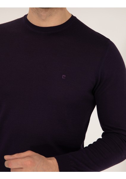 Erkek Mor Slim Fit Bisiklet Yaka Yün Karışımlı Basic Triko Kazak 50257301-VR038