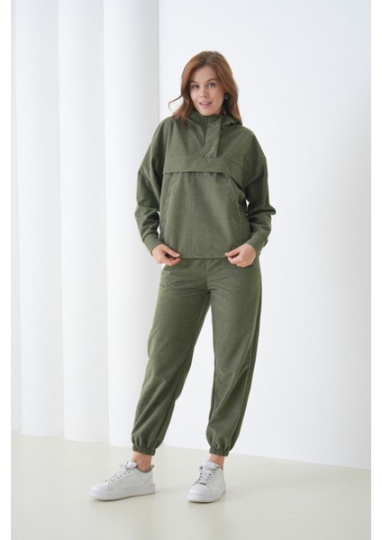 Kadın Kadife Oversize Salaş Kangru Cep Kapşonlu Sweatshirt Lastik Paça Spor Şık Eşofman Takımı fiyatları