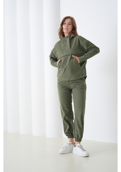 Kadın Kadife Oversize Salaş Kangru Cep Kapşonlu Sweatshirt Lastik Paça Spor Şık Eşofman Takımı fırsatları