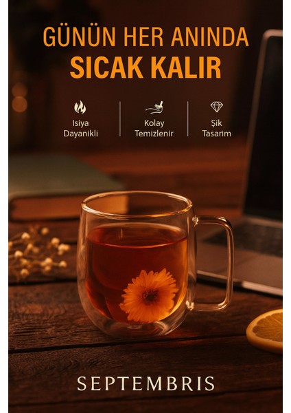 Çift Cidarlı Isıya Dayanıklı Cam Bardak 350 ml – Kahve & Çay Bardağı