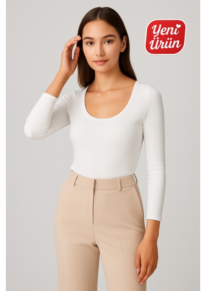 Havuz Yaka Uzun Kol Fitilli Bluz