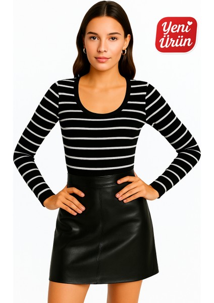 Havuz Yaka Uzun Kol Fitilli Bluz