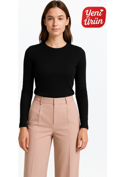 Bisiklet Yaka Uzun Kol Fitilli Bluz