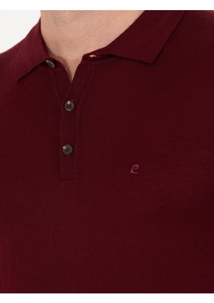 Erkek Kırmızı Slim Fit Polo Yaka Yün Karışımlı Basic Triko Kazak 50257322-VR030