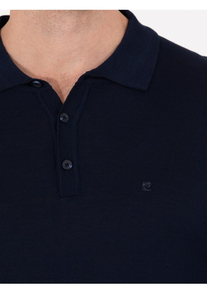 Erkek Lacivert Slim Fit Polo Yaka Yün Karışımlı Basic Triko Kazak 50257322-VR033