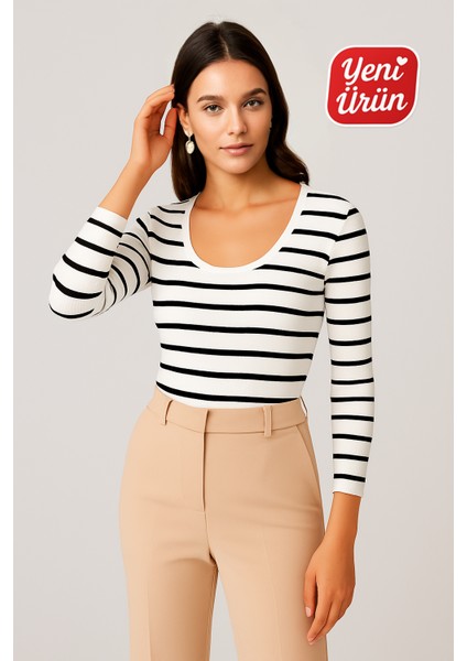 Havuz Yaka Uzun Kol Fitilli Bluz