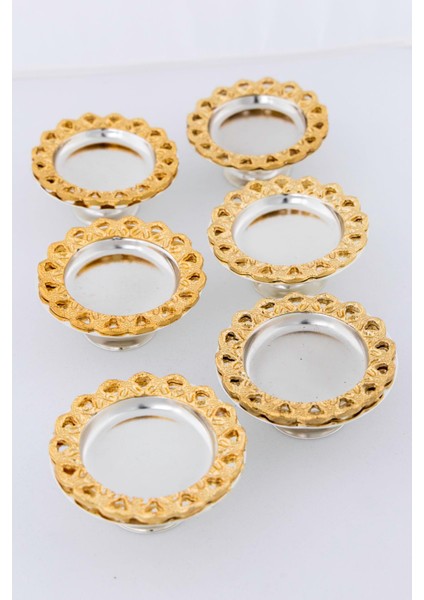 6'lı Kahve Yanı Ayaklı Lokumluk & Şekerlik Seti – Gold Zamak Kenar, Gümüş Renk Gövde fiyatları