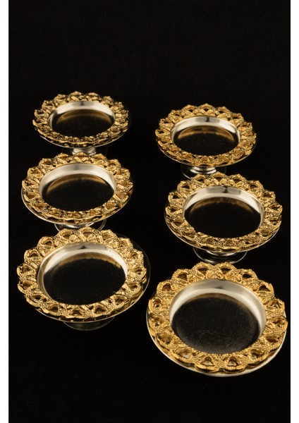 6'lı Kahve Yanı Ayaklı Lokumluk & Şekerlik Seti – Gold Zamak Kenar, Gümüş Renk Gövde fırsatları