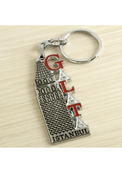 Techmrt Istanbul Galata Yazılı Metal Anahtarlık-Gümüş Rengi