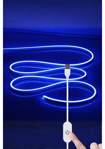 5V USB Neon LED Şerit 5 Metre Mavi | Silikonlu Su Geçirmez Esnek Aydınlatma
