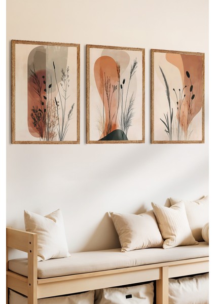 3 Parça Doğanın Sükuneti Konsepli Ahşap Çerçeve Görünümlü Mdf Tablo Seti fiyatları