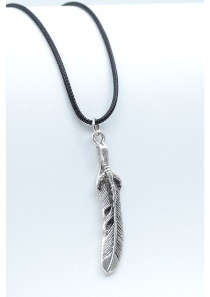 Kartal Pençesi - Kuş Tüyü Gümüş Kaplama Deri İp Kolye
