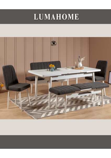 Gordes Extra Beyaz-Antrasit Yemek Masası Takımı