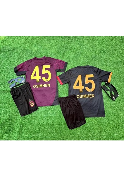 'gâlatâsarây V.îctor-O'sîmhen Siyah + Deplasman Ikili Kombin Çocuk Forması 5'li Set Maske