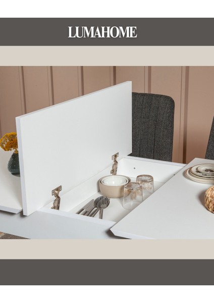 Gordes Extra Beyaz-Antrasit Yemek Masası Takımı