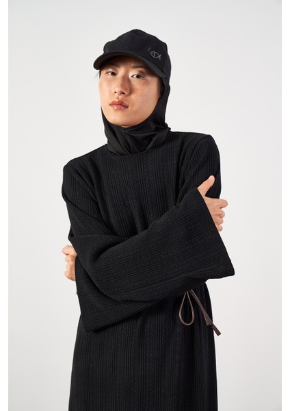 Dokulu Rahat Kesim Triko Elbise Siyah indirimleri