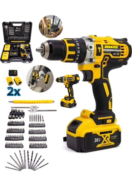 100 Parça 36V 13MM Çelik Mandrenli Darbeli Metal Şanzuman Şarjlı Matkap