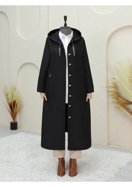 Alpaco Yakası Zincir Detaylı Uzun Kapitone Kaban -Siyah -Collectıon fırsatları