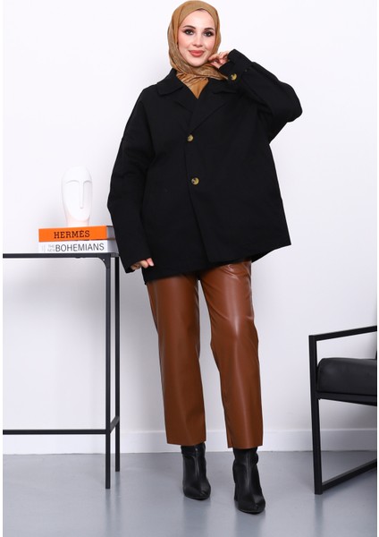 Siyah Düğmeli Oversize Kanvas Ceket fiyatları