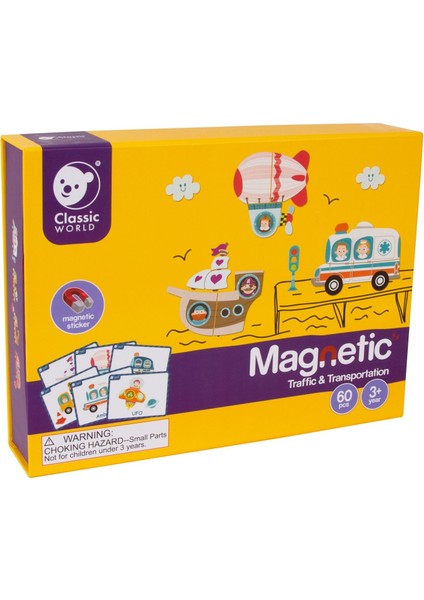Classic World Ahşap Mıknatıslı Oyun Seti Taşıtlar Kız Erkek Çocuk Oyuncak Eğitici Oyuncaklar
