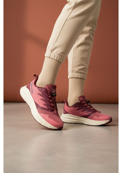 H24801 Dee Vişne Kırmızı Renk Lastik Bağcıklı Kadın Sneaker Spor Ayakkabı