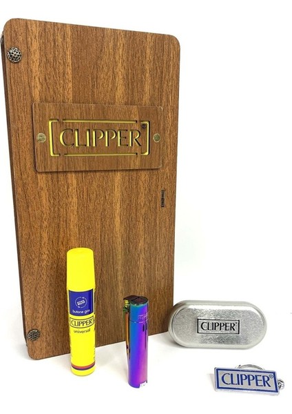 Clipper Orjinal Ahşap Kutulu Gazlı Çakmak Seti