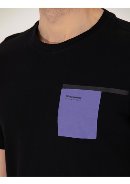 Erkek Siyah Slim Fit Baskılı Bisiklet Yaka Tişört 50262615-VR046