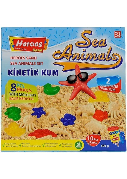 KUM-040 500GR Heroes Kinetik Kum Deniz Hayvanlı Kalıplı Set Kız Erkek Çocuk Oyuncak Eğitici Oyuncakl