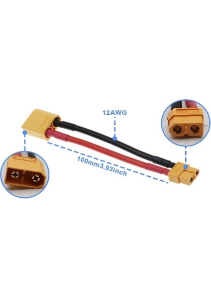 XT90 Erkek XT60 Dişi Dönüştürme Bağlantı Adaptör Kablosu 20CM 12 Awg 600W fırsatları