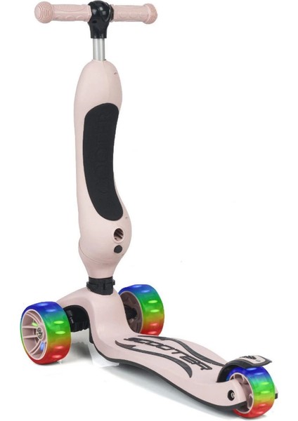 Smart Oturaklı 3 Tekerlekli Işıklı Scooter Bebe Somon Kız Erkek Çocuk Oyuncak Eğitici Oyuncaklar