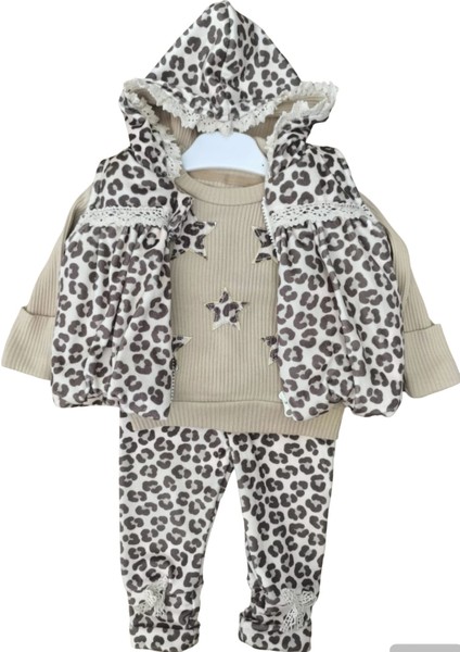 Laura Baby Leopar Desenli Yelekli Kız Bebek 3 Lü Takım fırsatları