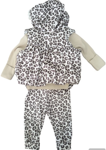 Laura Baby Leopar Desenli Yelekli Kız Bebek 3 Lü Takım indirimleri