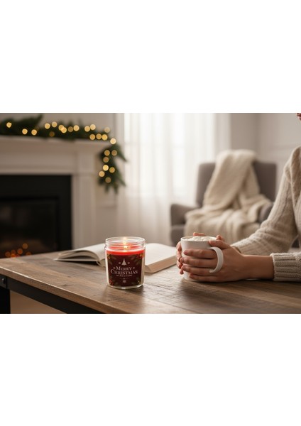 % 100 Doğal Soya Wax Merry Christmas Kokulu Mum -Büyük Boy 210 ml - Kırmızı Güllerle ve Özel Hediye Kutusunda fırsatları