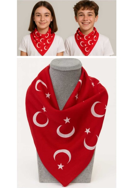 Kırmızı Ay Yıldız Türk Bayrağı Temalı Pamuk Kumaş Fular - Bandana - 23 Nisan, 29 Ekim, 19 Mayıs