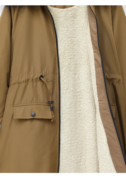 Alpaco Sabit Kapşonlu Içi Kürklü Bondit Kaban -Taba -Collectıon modelleri