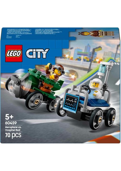 LEGO City Uçak, Hastane Yatağına Karşı Yarış Arabası Paketi 60459 Kız Erkek Çocuk Oyuncak Eğitici Oy modelleri