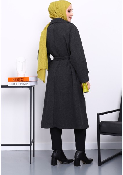 Antrasit Kruvaze Yaka Kuşaklı Kaşe Kaban fırsatları