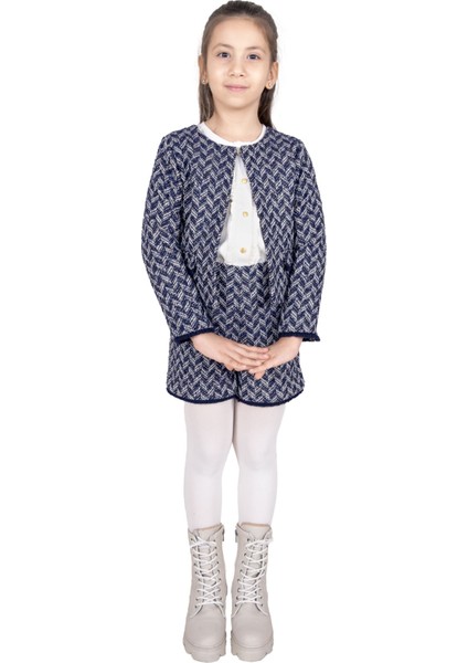 Tüvit Kumaş Lacivert Püsküllü Kışlık Kız Çocuk Şort