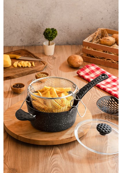 Cheflon Döküm Granit Kızartma Tavası Fritöz Telli 20 cm Kapaklı