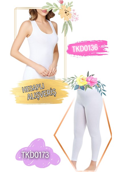 Kadın Ribana Geniş Askılı Atlet ve Düz Kesim Uzun Tayt Takım 6'lı Set (12 Parça) TKD0136 - TKD0173