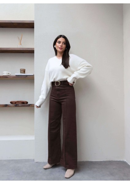 Dikiş Detaylı Geniş Paça Likralı Pantolon fiyatları