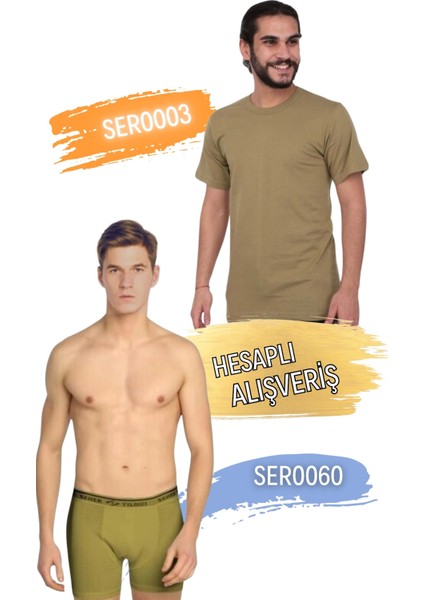 Erkek Sıfır Yaka Penye Atlet ve Boxer Şort Takım 6'lı Set (12 Parça) SER0003 - SER0060